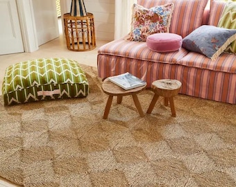 Customized Seagrass Rug Carpet,Cottage Style Farmhouse Home Gift, Vintage Handmade Natural Straw Rug Rush, Runner Mat Rug, Seagrass Area Rug