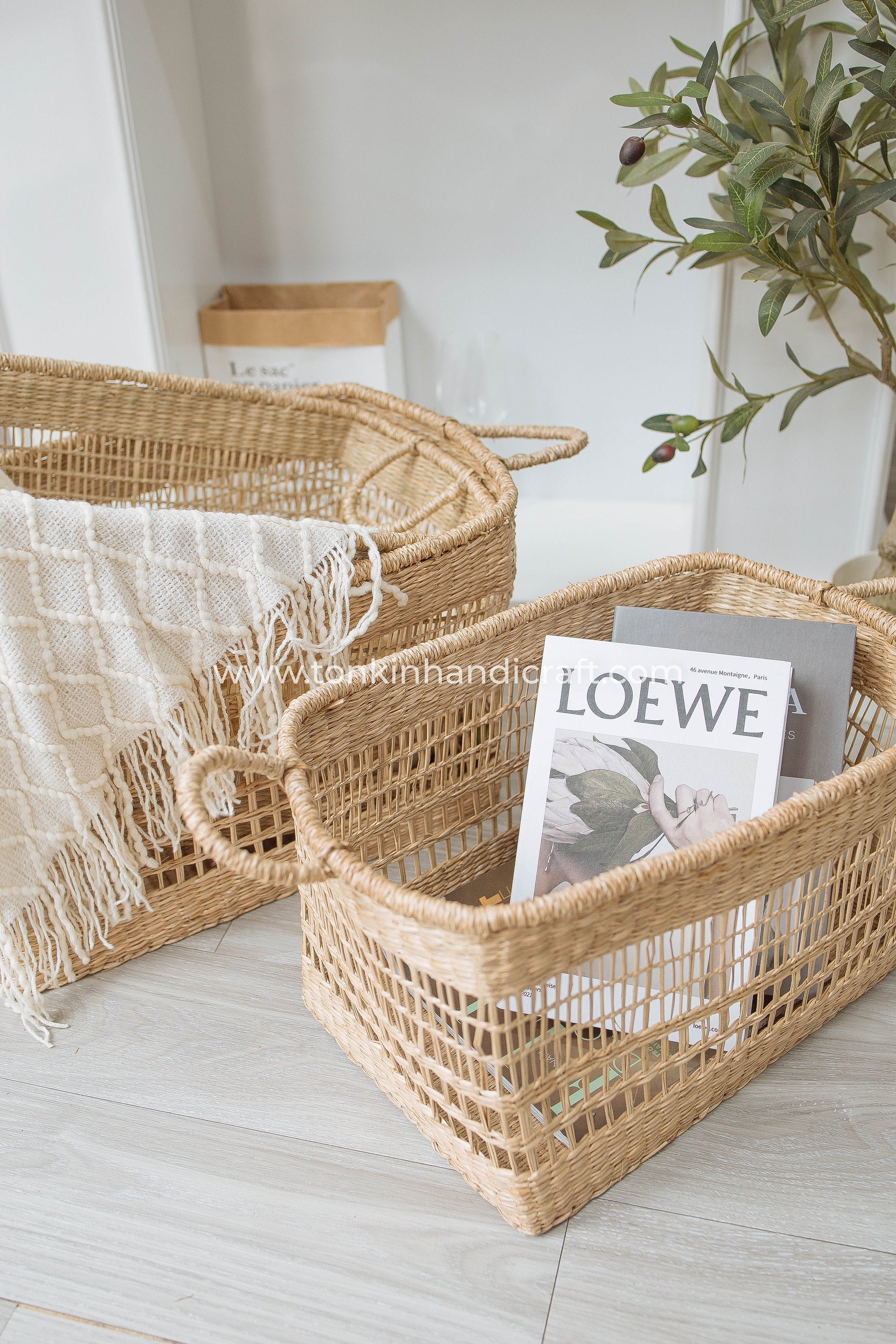 Floppy Rectangular Seagrass Baskets, Natural Weave Basket