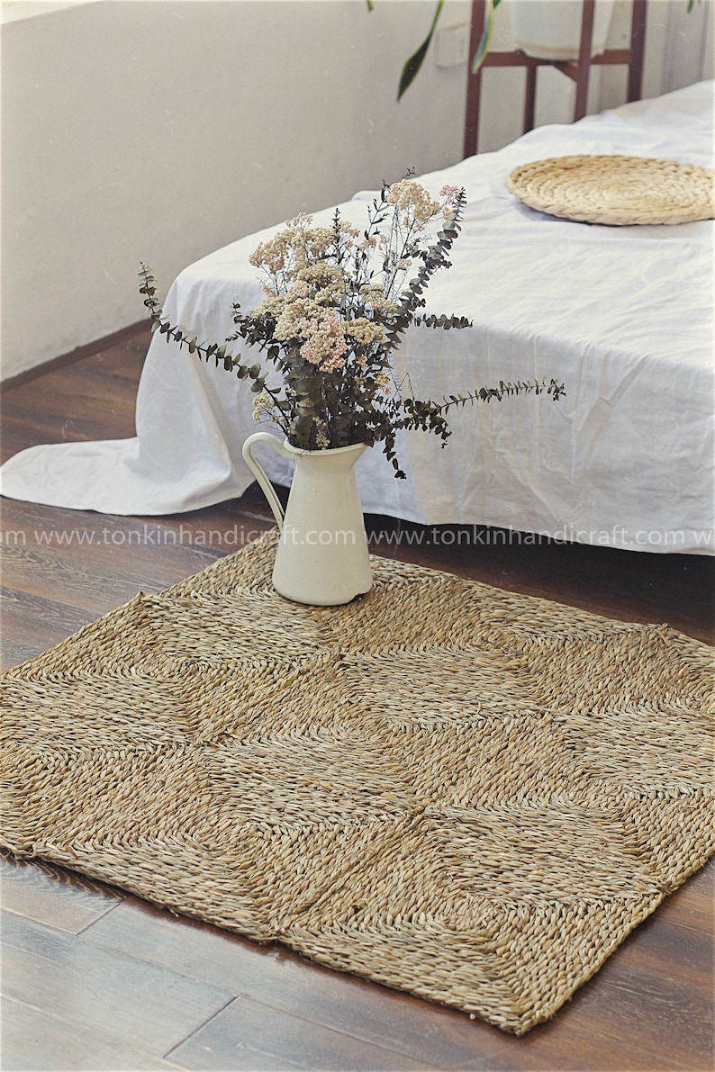 Hand Woven Natural Square Wicker Foldable Rug, Natural Weave Wicker ...