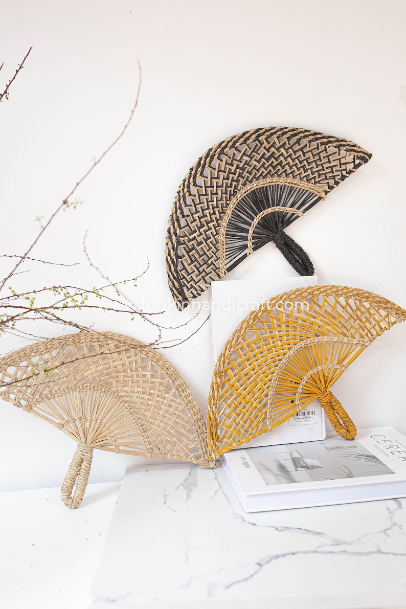 Set of 3 Seagrass Woven Fans Wallhanging Decoration Etsy