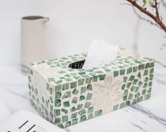 A Mother of Pearl Tissue Box Cover, Paper Facial Tissues Box, Napkin Tissue Holders for Room Home Kitchen Hotel Office