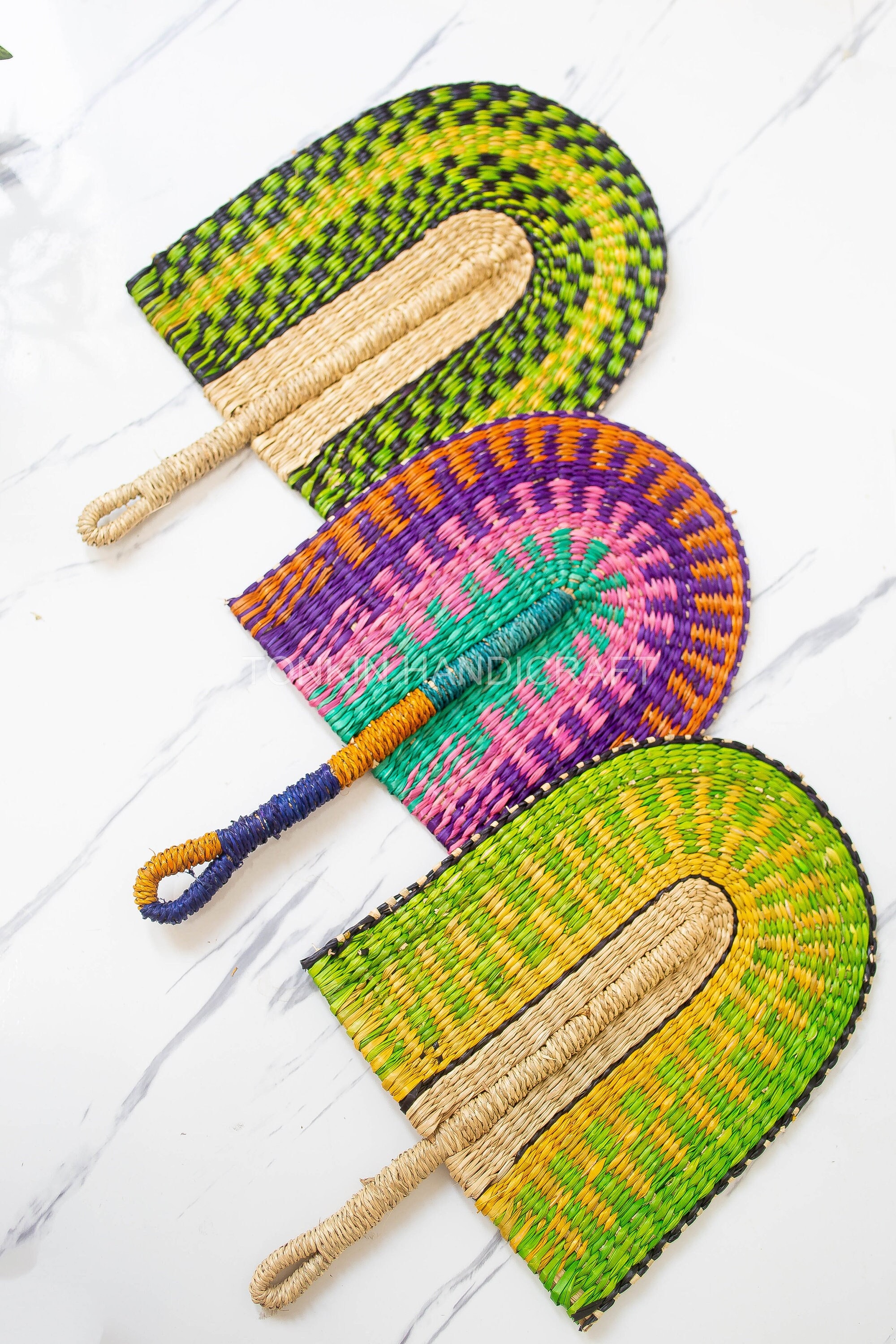 Seagrass Woven Fans Wall-hanging Decoration, Handmade, Vintage Natural ...