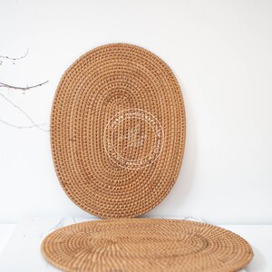 Oval Rattan Mat Oval Rattan Handmade Placemat, Braided Mat Heat Resistant Hot ...