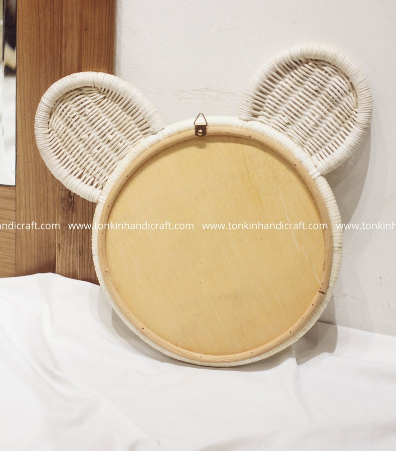 Teddy Bear Rattan/bamboo Round Mirror handmade Vintage Etsy