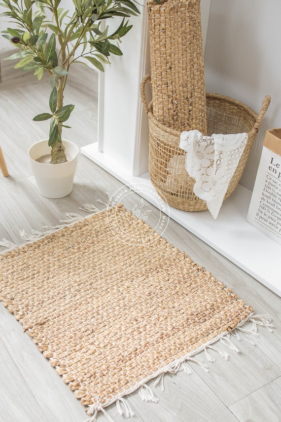 Alfombras de mimbre tejidas a mano, alfombras de fibra de plantas naturales  de paja redonda, Alfombra