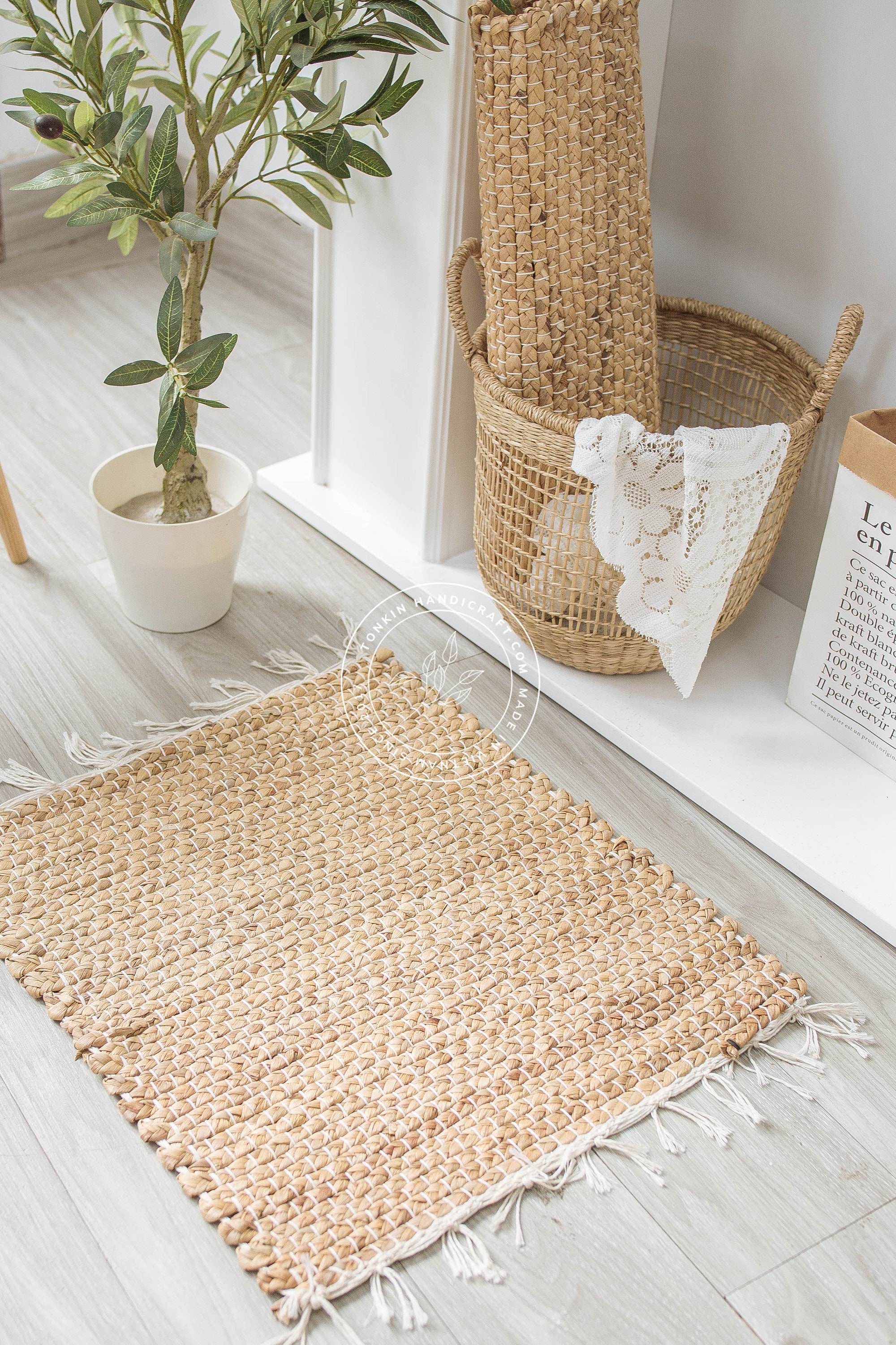 Hand Woven Natural Rectangle Door Mat, Natural Weave Wicker Sea