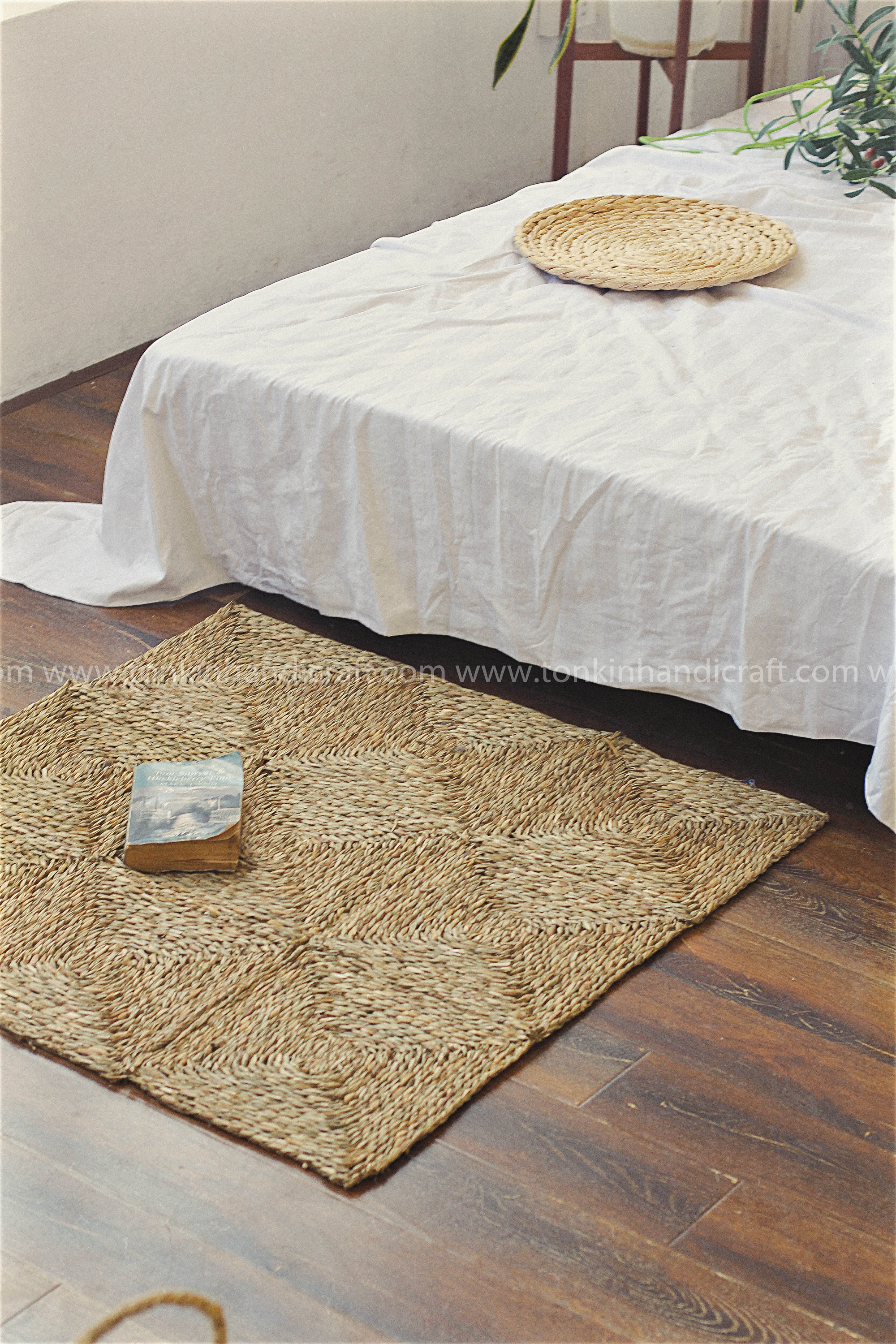 Hand Woven Natural Square Wicker Foldable Rug, Natural Weave Wicker ...