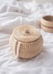 Basket with lid, Braided woven weaving Natural Round ball Jar Holder, natural weave wicker seagrass container, Vintage Jar Bathroom/ Kitchen 