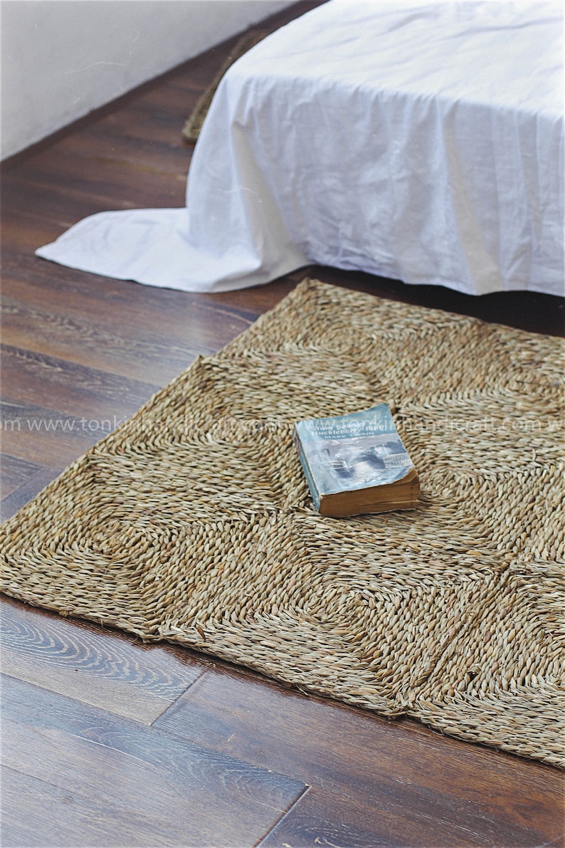 Hand Woven Natural Square Wicker Foldable Rug, Natural Weave Wicker ...