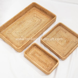 Vassoi da portata quadrati in rattan/bambù, intrecciati a mano, decorazioni vintage naturali, stoviglie da tavola, piatti da frutta, piatti grandi