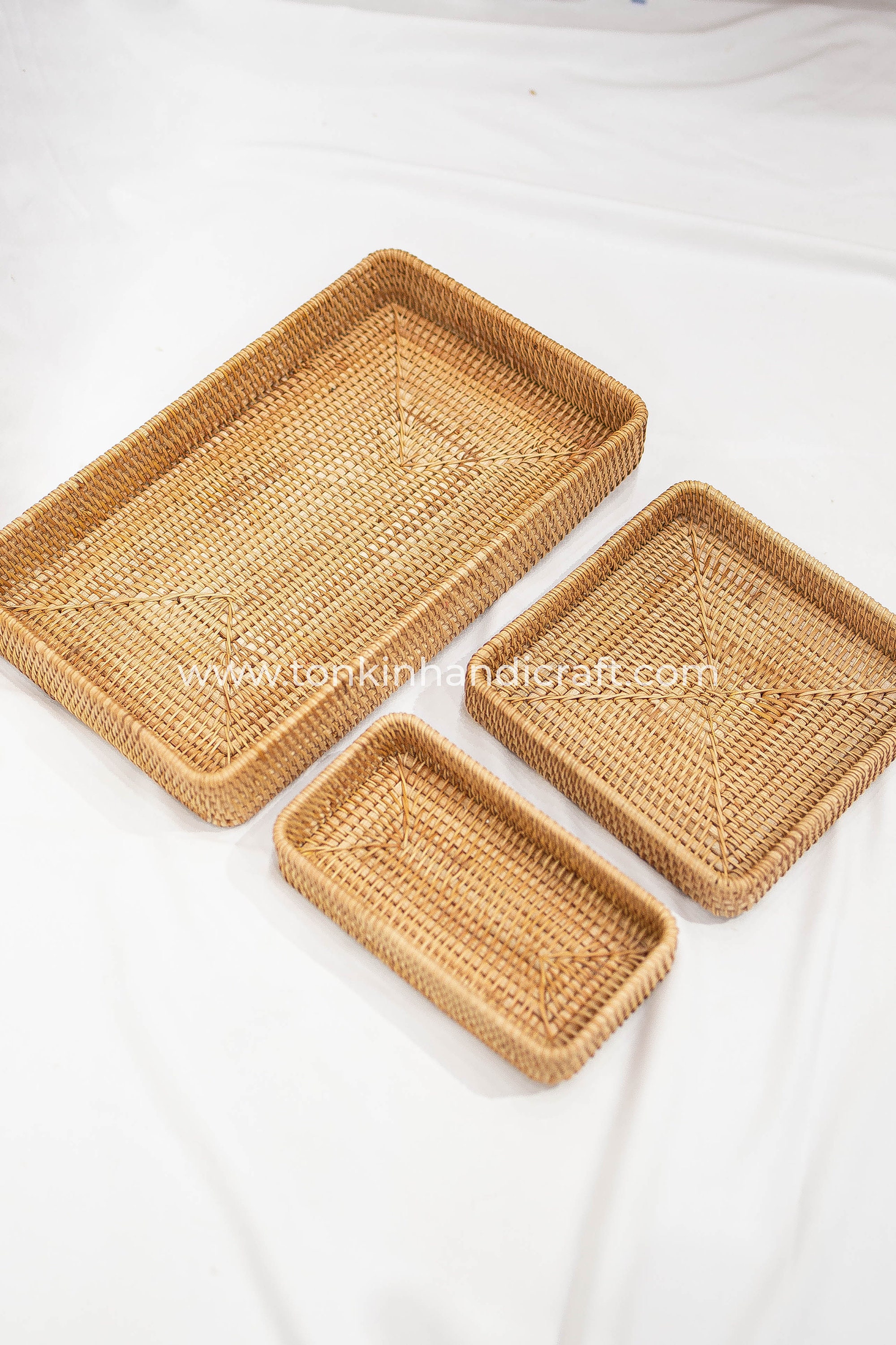 Set of 3 Rattan/ bamboo Square Serving Trays weaving Etsy