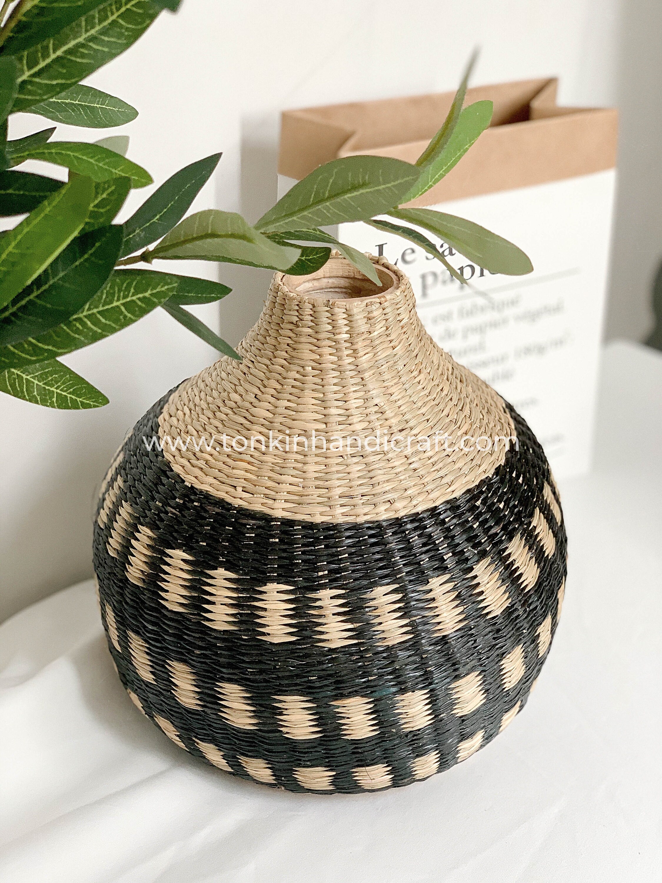 Seagrass Flower Vase Wrapped Seagrass Wicker Vase Seagrass Etsy