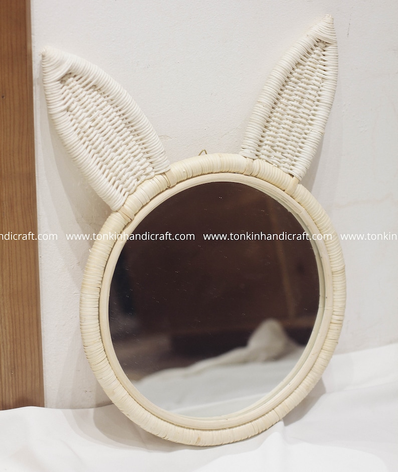 Rabbit Bunny Ears Wicker Rattan/bamboo Round Mirror for Etsy