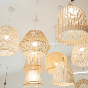 Bamboo Rattan Stick lampshade light pendant, Handicraft, handmade shop display decoration rustic gift, Minimal Design,Garden gift,Home decor