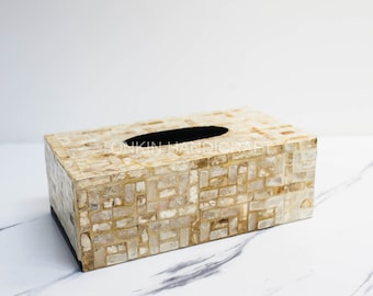 A Mother of Pearl Tissue Box Cover, Paper Facial Tissues Box, Napkin Tissue Holders for Room Home Kitchen Hotel Office