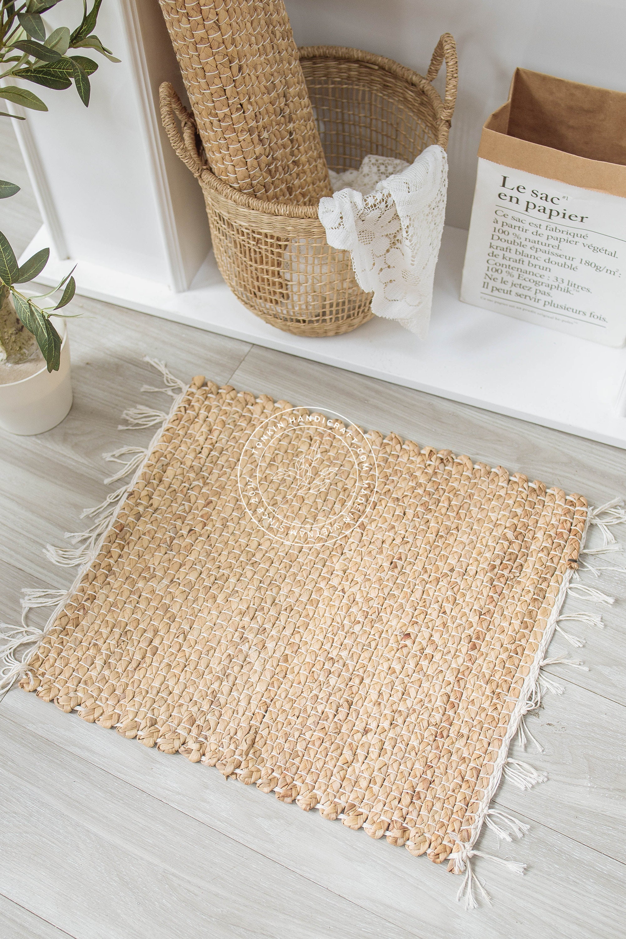 Hand Woven Natural Rectangle Door Mat, Natural Weave Wicker Sea
