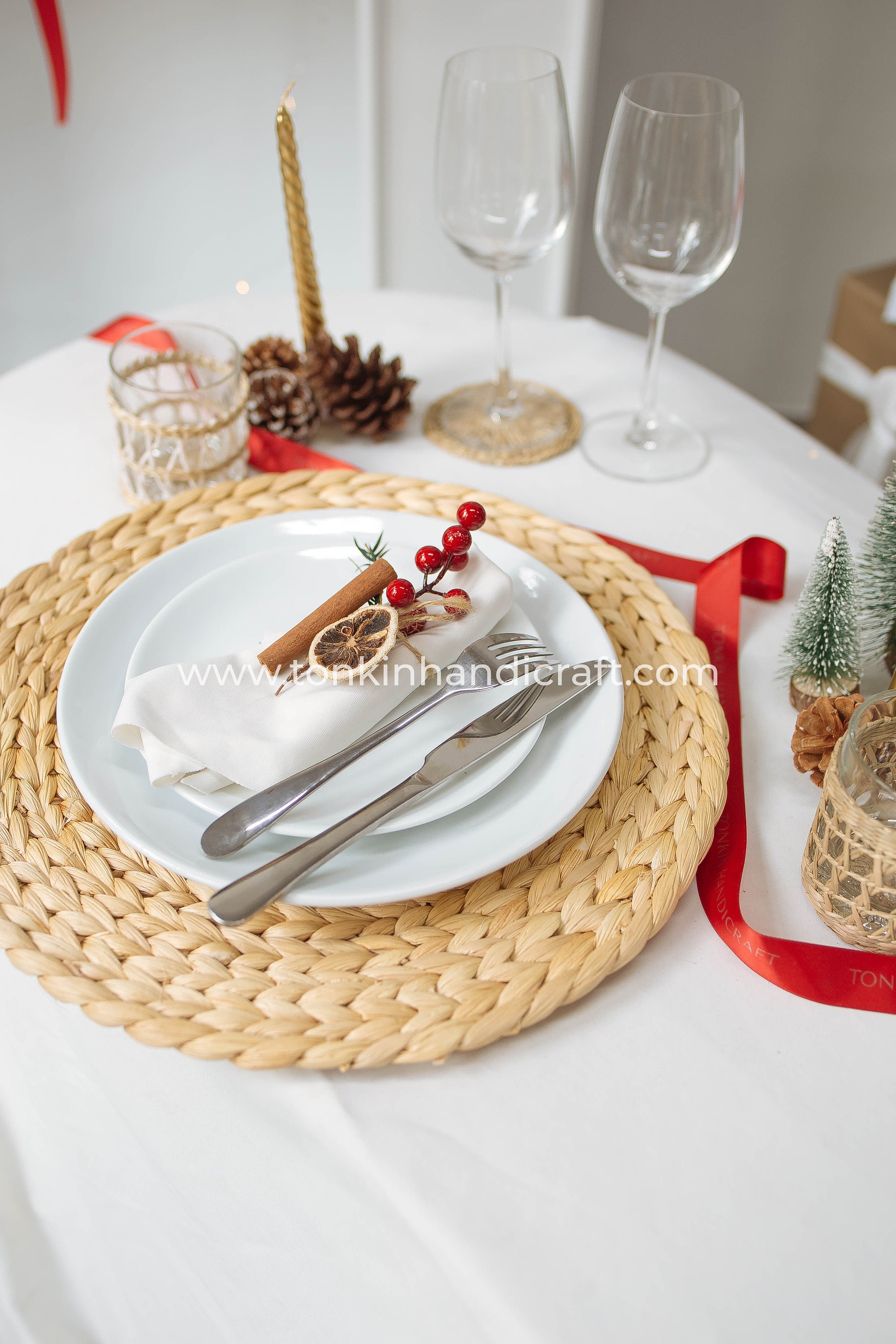 Lot De 4 Sets De Table Ronds Tissés En Rotin Bohème De 34 Cm