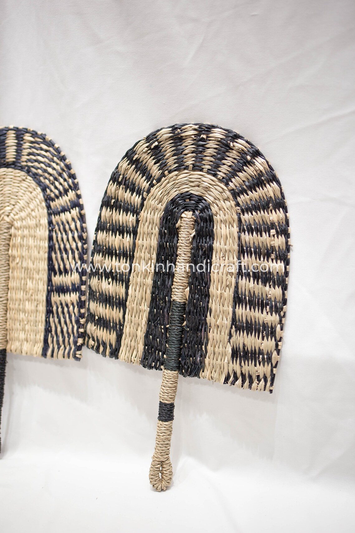 Set of 2 Seagrass Black Woven Fans Wallhanging Decoration Etsy