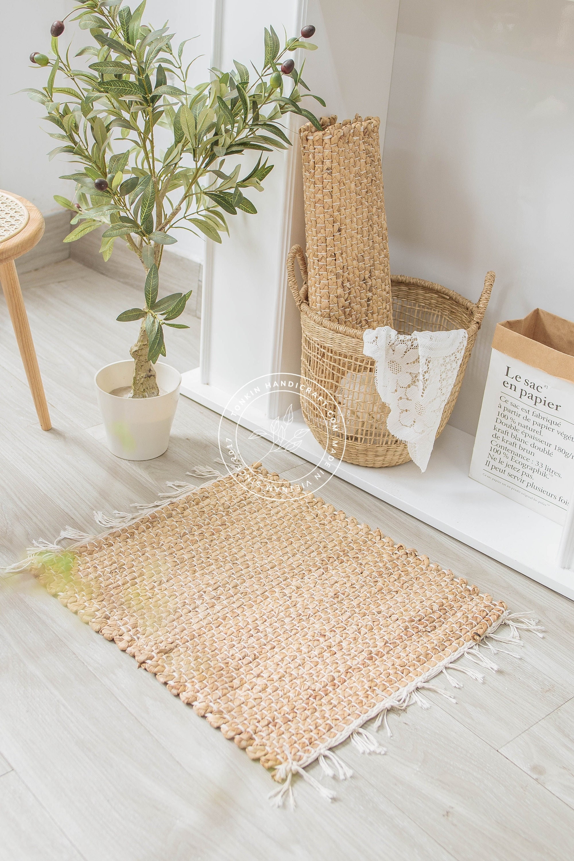 Hand Woven Natural Rectangle Door Mat, Natural Weave Wicker Sea