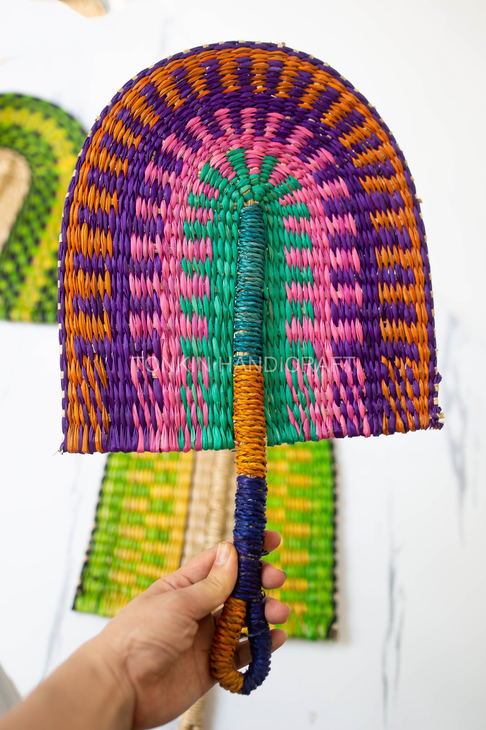 Seagrass Woven Fans Wall-hanging Decoration, Handmade, Vintage Natural ...
