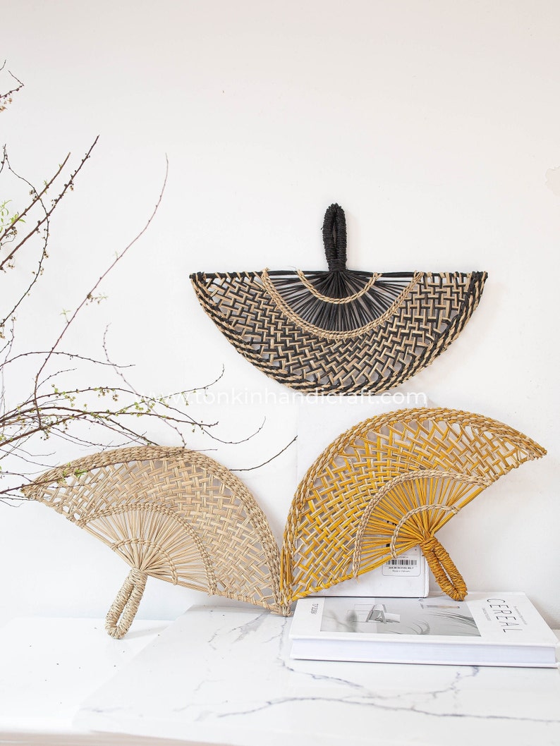 Set of 3 Seagrass Woven Fans Wallhanging Decoration Etsy