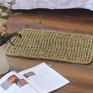 Hand Woven Natural Rectangle Door Mat, natural weave wicker sea grass jute rug mat, Bird Cage Toy Game Hanging Rope Climb Swing Seagrass Toy