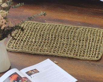 Hand Woven Natural Rectangle Door Mat, natural weave wicker sea grass jute rug mat, Bird Cage Toy Game Hanging Rope Climb Swing Seagrass Toy