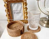 Set of 6 rattan coasters, Handmade Teacup Coasters Creative Gift for Kitchen Table Drinks Desk Office Hot for Drinks Round Natural Coasters