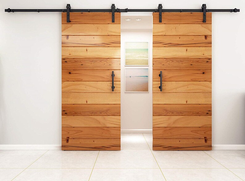 Diyhd Bent Straight Rustic Black Double Sliding Barn Wood Door Hardware Interior Closet Track Kit