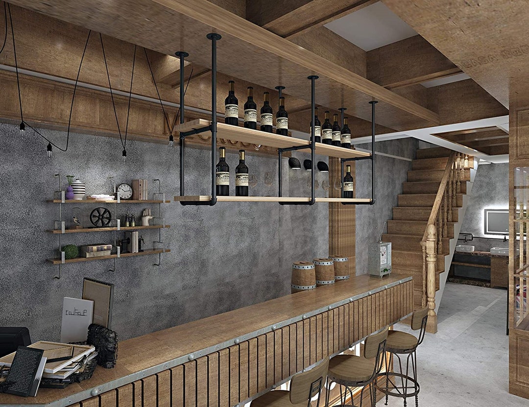 DIYHD 37 Ceiling Mount Black Shelf 3 Pairs U Shape Pumbing Pipe Bracket