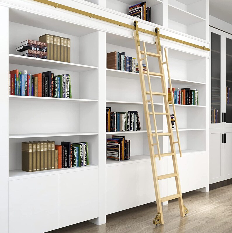 DIYHD Wooden Ladder Rolling Hardware Sliding Library Ladder Etsy