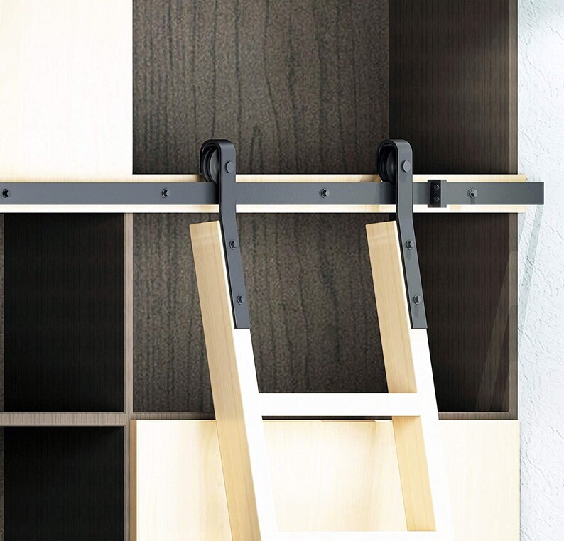 DIYHD Rustic Black Industrial Sliding Library Rolling Ladder Etsy