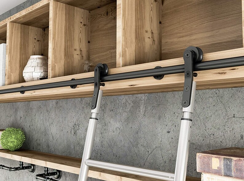 DIYHD Black Steel Rolling Ladder Hardware Sliding Library Etsy