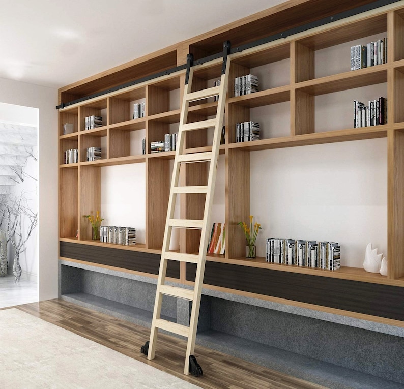 DIYHD Rustic Black Industrial Sliding Library Rolling Ladder Etsy
