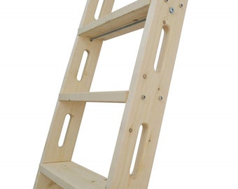 DIYHD Knotty Pine Wood Sliding Library Ladder Rolling Ladder