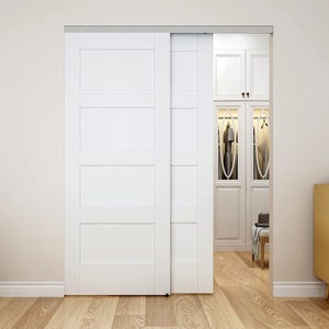 DIYHD Ceiling Mount Bypass Sliding Door Hardware,Silver Box Rail Pocket Door Wardrobe Closet Door Kit,No Door image 2