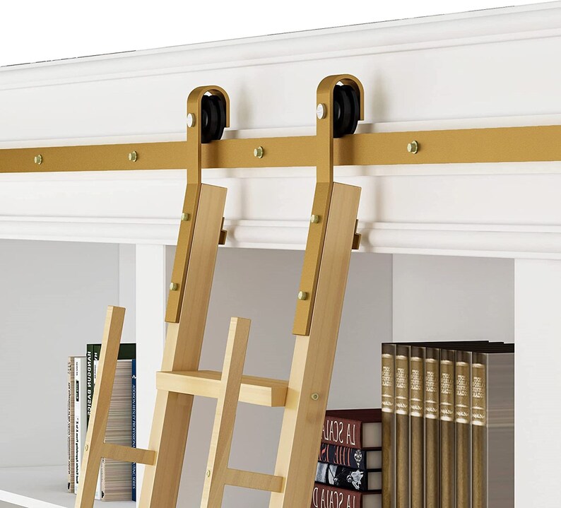 DIYHD Wooden Ladder Rolling Hardware Sliding Library Ladder Etsy