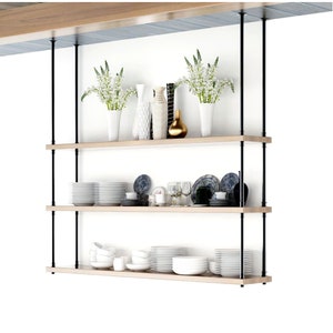 DIYHD 68inch Ceiling Mount Industrial Black Iron Pipe 3 Layer Kitchen Storage Shelf Bracket(No Planks)