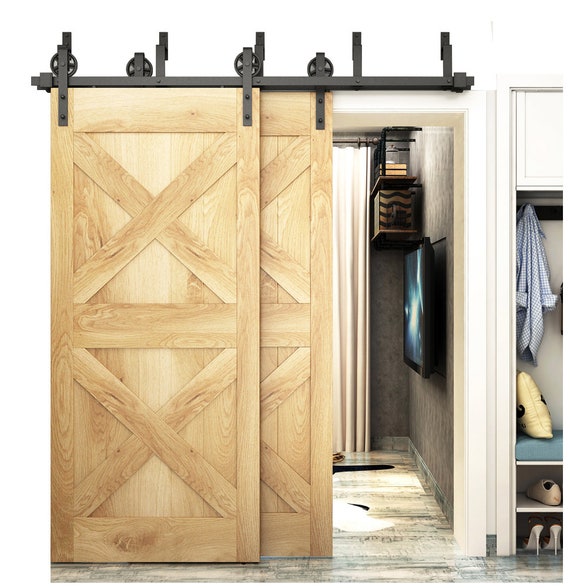Diyhd Bypass Big Wheel Sliding Barn Wood Door Track Hardware Interior Closet Door Kitchen Door Easy Mount One Piece Bypass Bracket