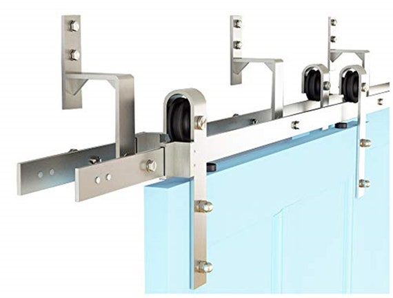 Diyhd Brushed Nickel Steel Bypass Double Sliding Barn Door Etsy