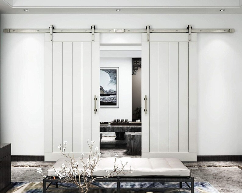 DIYHD 5FT8FT Brushed Nickel Steel Sliding Barn Door Track Etsy