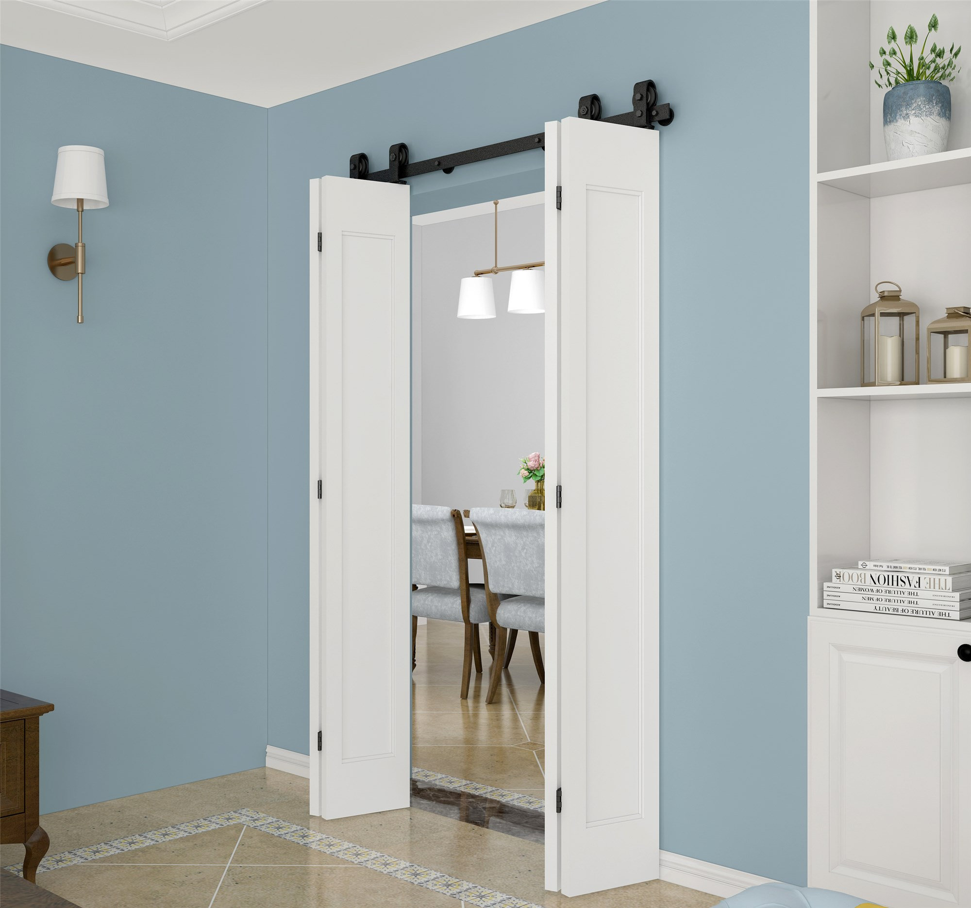 DIYHD BiFolding Sliding Barn Door HardwareBlack Flat Track Etsy
