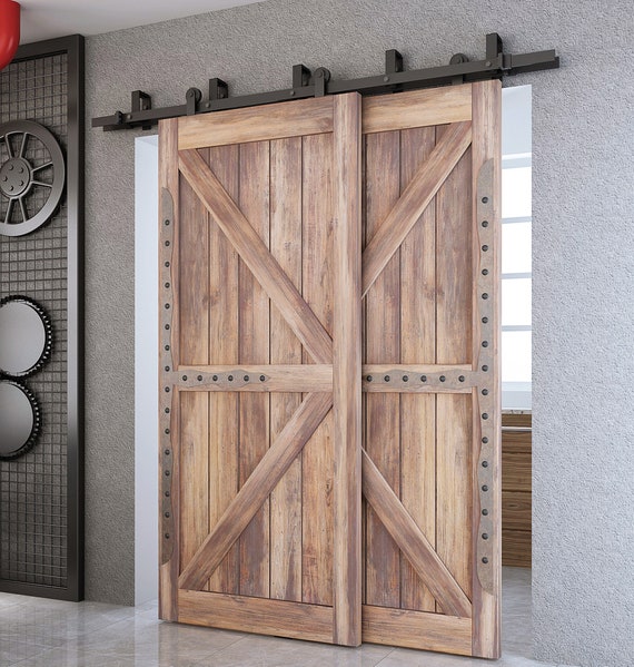 Diyhd Top Mount Bypass Double Sliding Barn Wood Door Track Hardware Kit For Low Ceiling