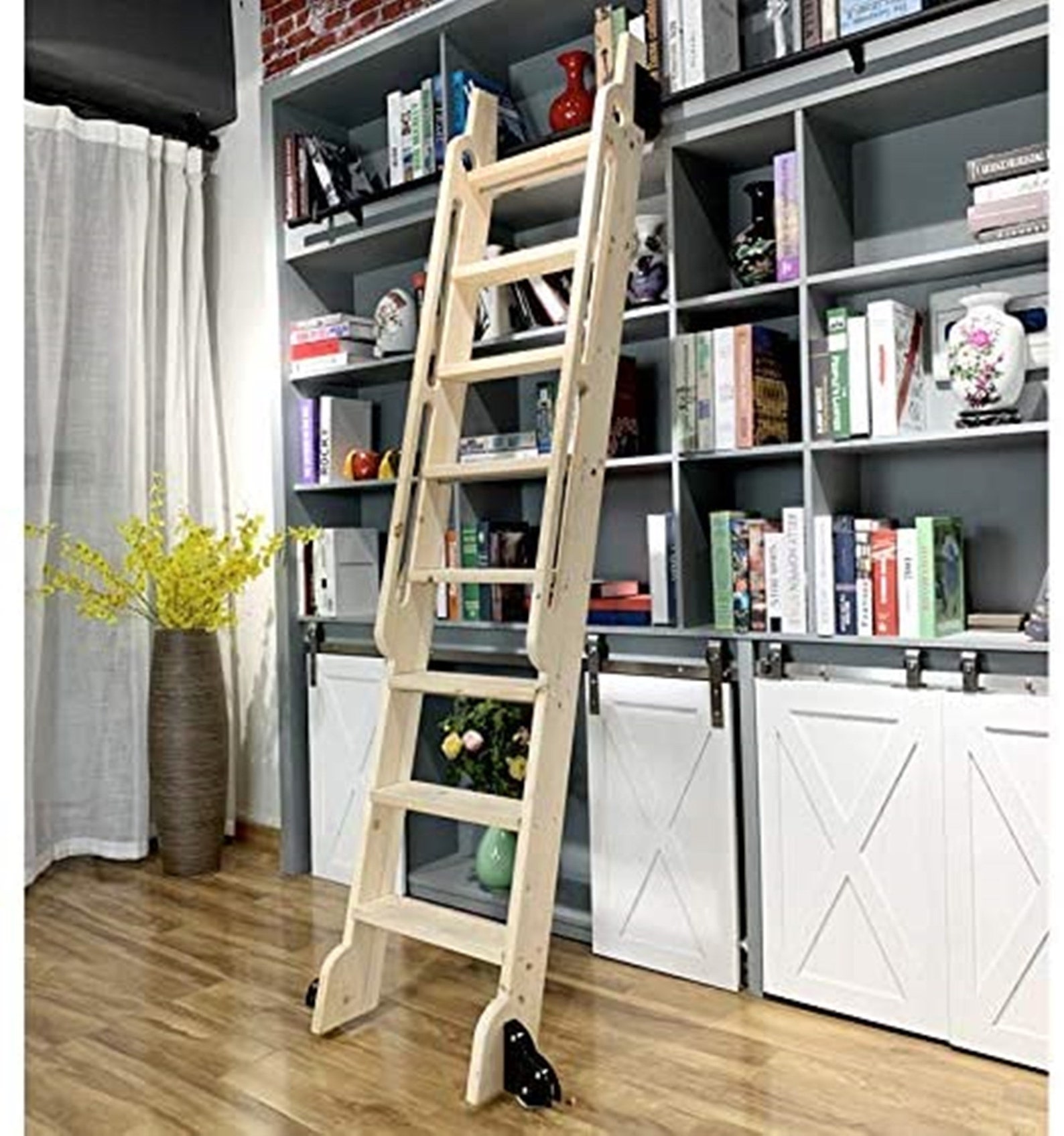 DIYHD Unfinished Rolling Library Wooden Step Ladder with Glab Etsy
