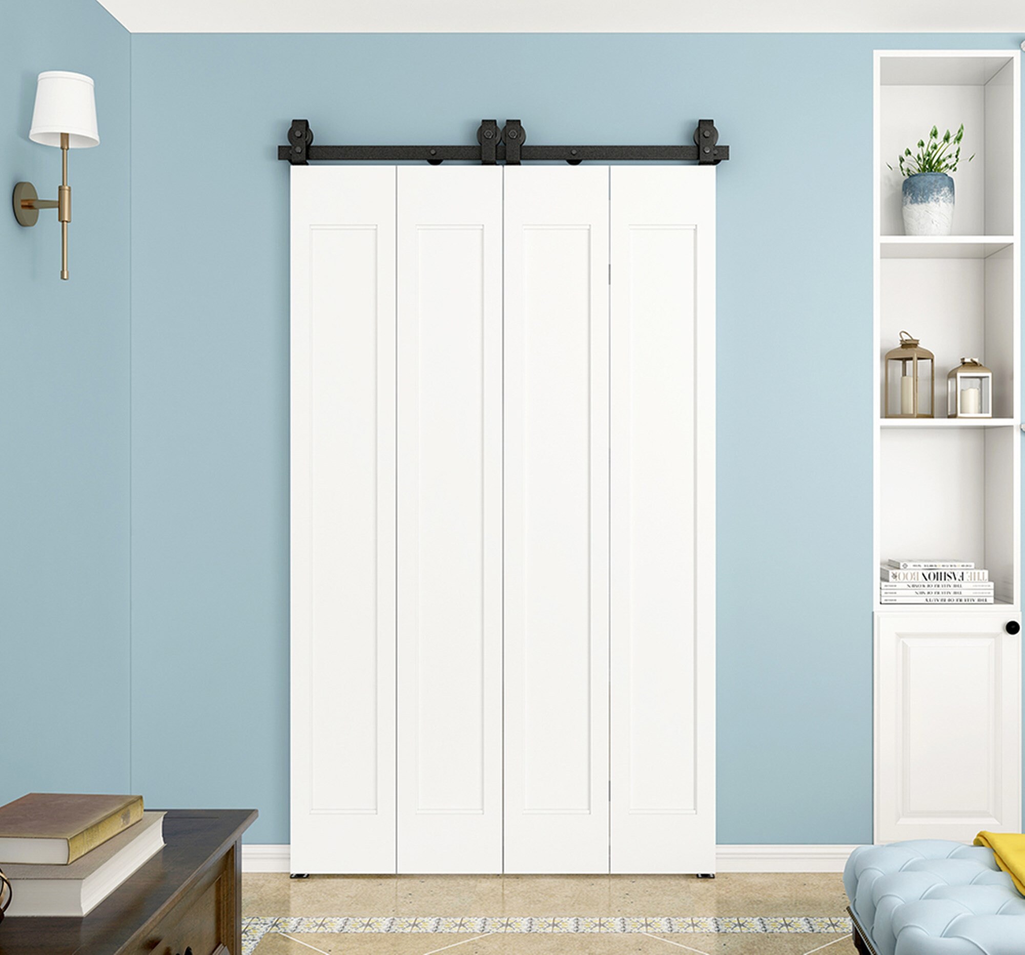 DIYHD BiFolding Sliding Barn Door HardwareBlack Flat Track Etsy