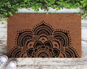 Mandala Doormat - Handpainted Lovely Door Mat Quote Boho Bohemian Unique Cute Home Decor Welcome Mat Hippie Zen Den Sacred Space