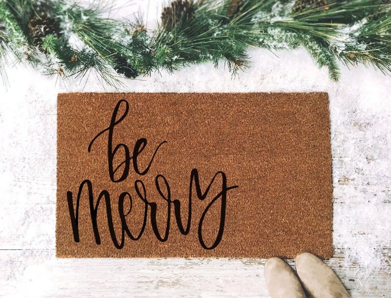 Be Merry Doormat Christmas Door Mat Cute Welcome Mat Etsy