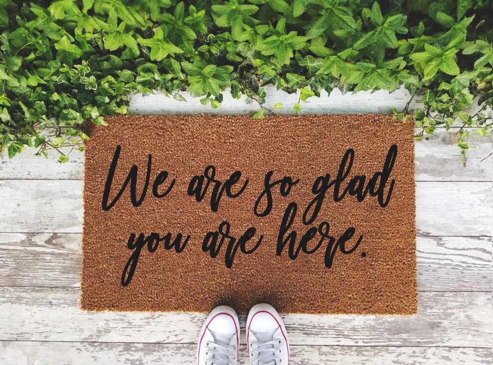We Are So Glad You Are Here Doormat Handpainted Door Mat Etsy