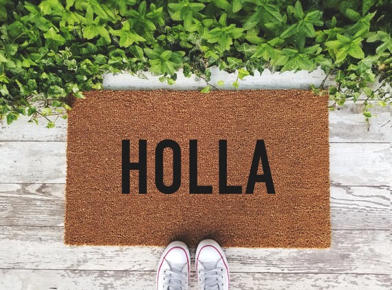 Holla Doormat Handpainted Door Mat Quote Unique Cute Home Etsy