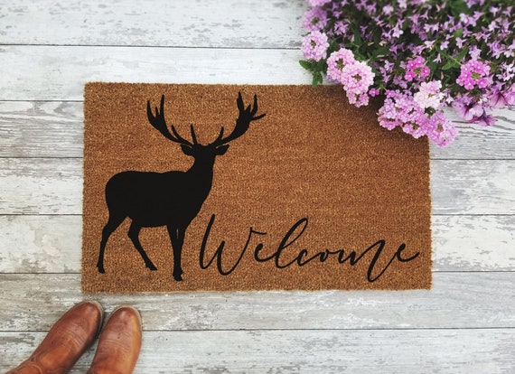 Welcome Doormat With Deer Silhouette Hunter Doormat Cute Etsy